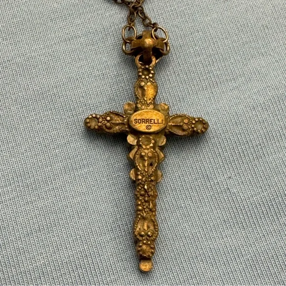 Sorrelli Antique-Gold Tone and Multicolored Crystal Cross Stations Necklace - Picture 3 of 9